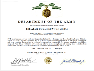 Army Commendation Medal certificate