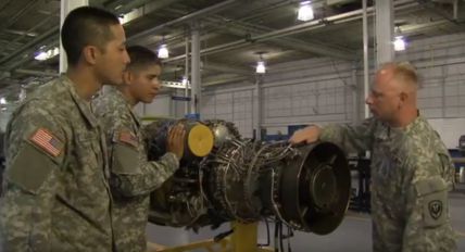 Soldiers training on Aircraft Engine